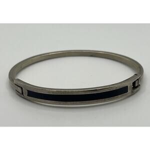Vintage Taxco Sterling Silver Black Enamel Hinged Bracelet from Mexico